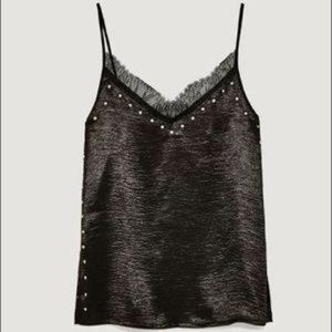NWT Zara Satin Studded Lace Trim Cami